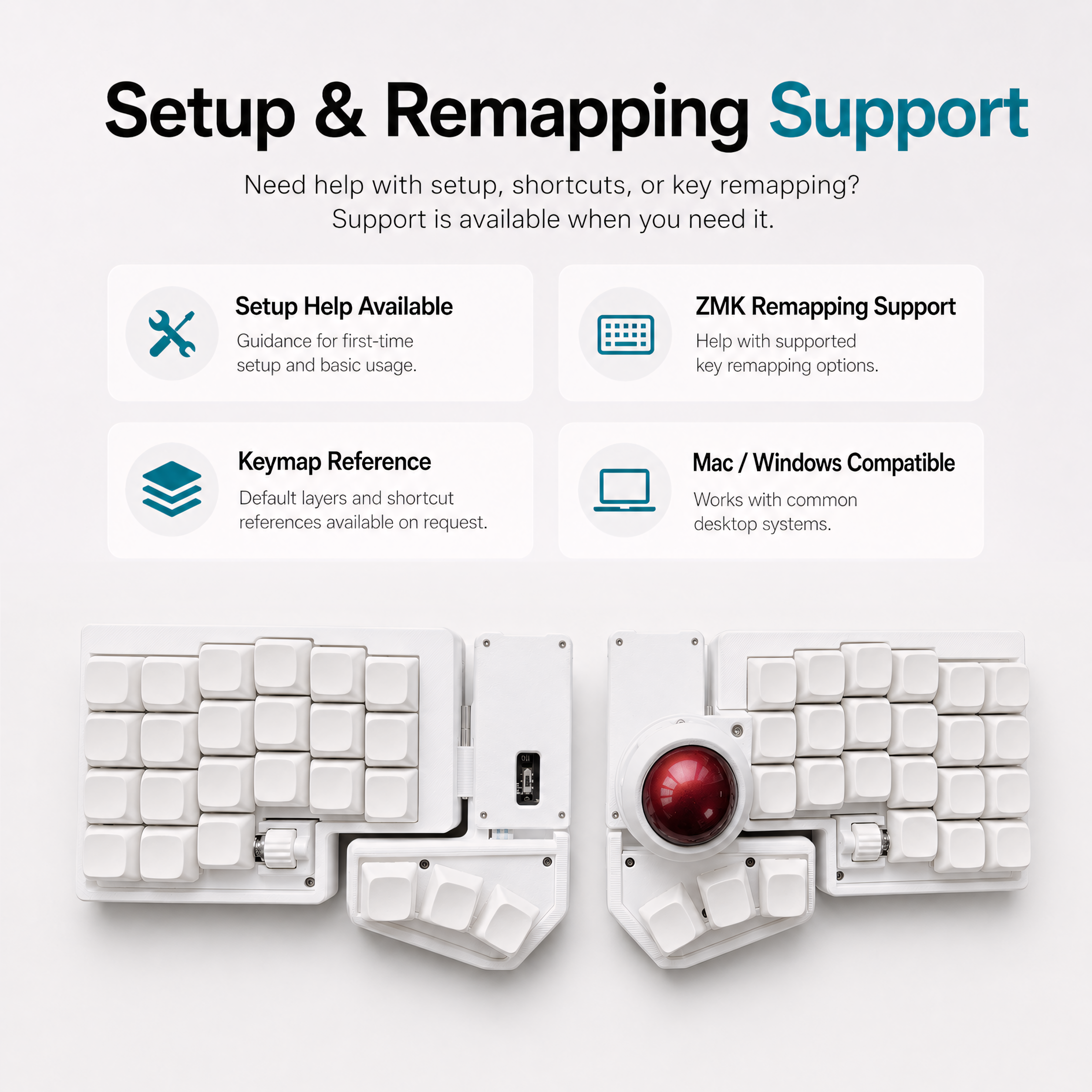 Wireless Split Trackball Keyboard — ZMK 3x6 Compact, Hot-Swap