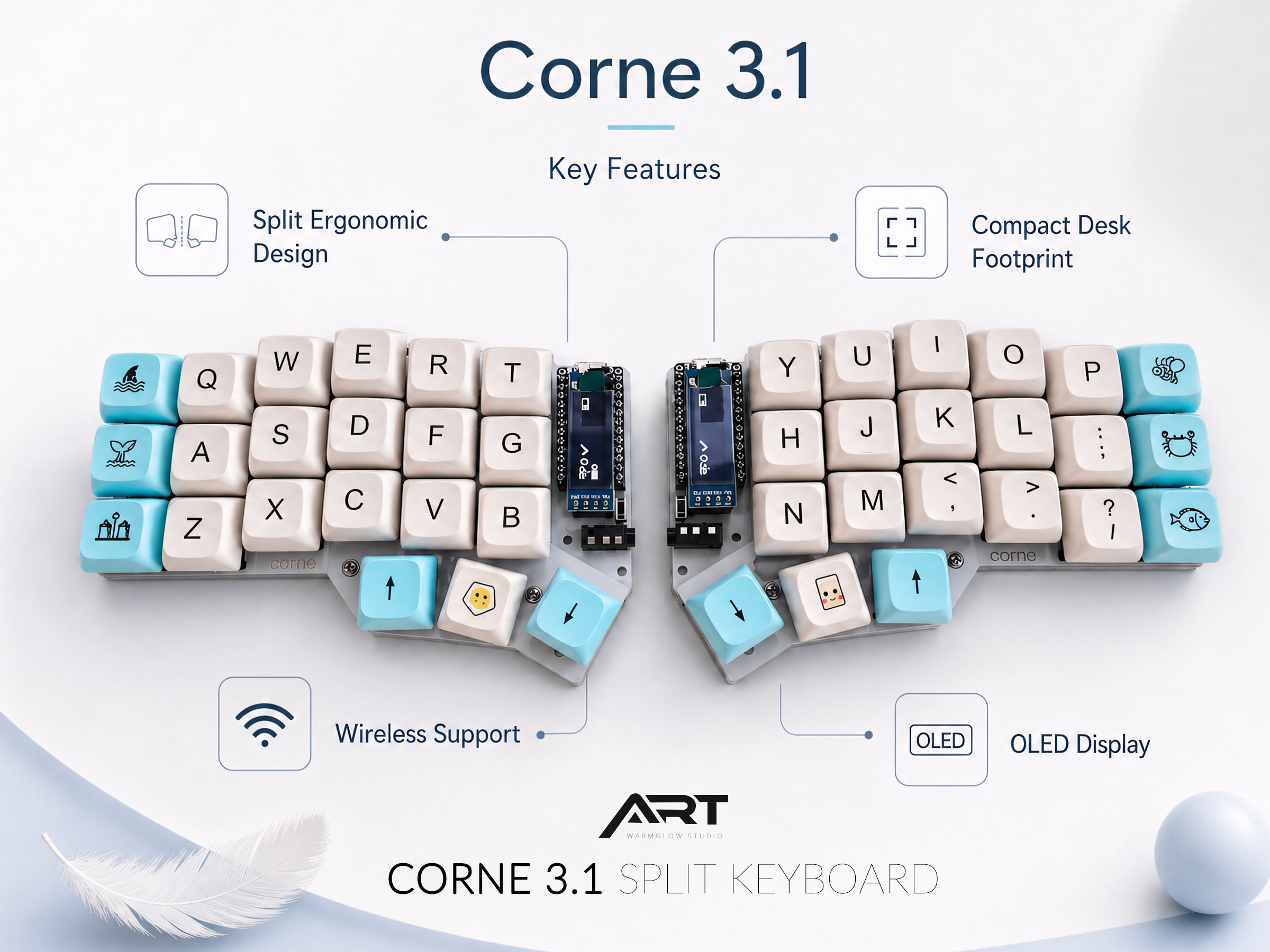 Corne 3.1 Wireless Split Keyboard — Bluetooth ZMK, MX Hot-Swap, Acrylic