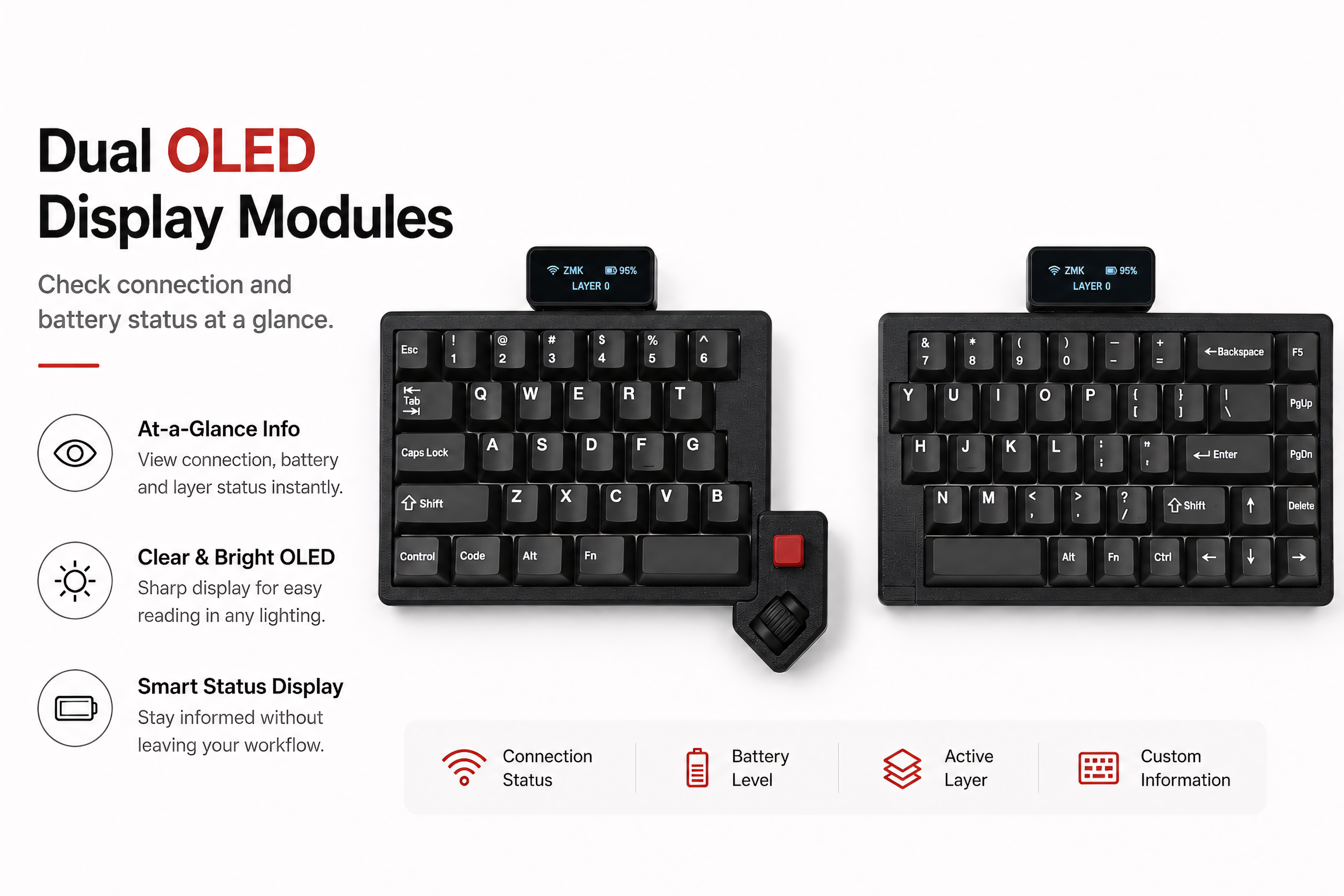 Split Trackball Mechanical Keyboard with OLED Display ā ZMK Wireless