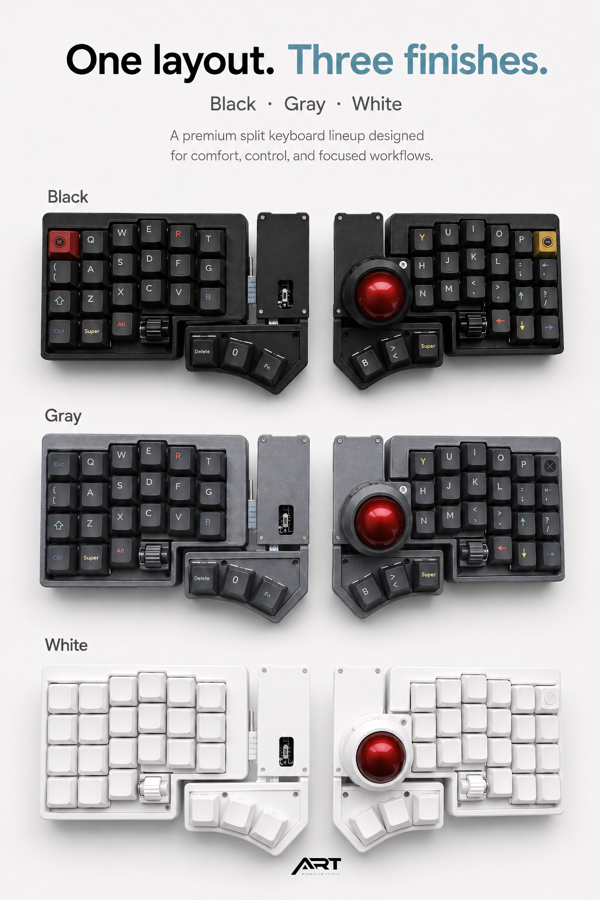 Wireless Split Trackball Keyboard — ZMK 3x6 Compact, Hot-Swap