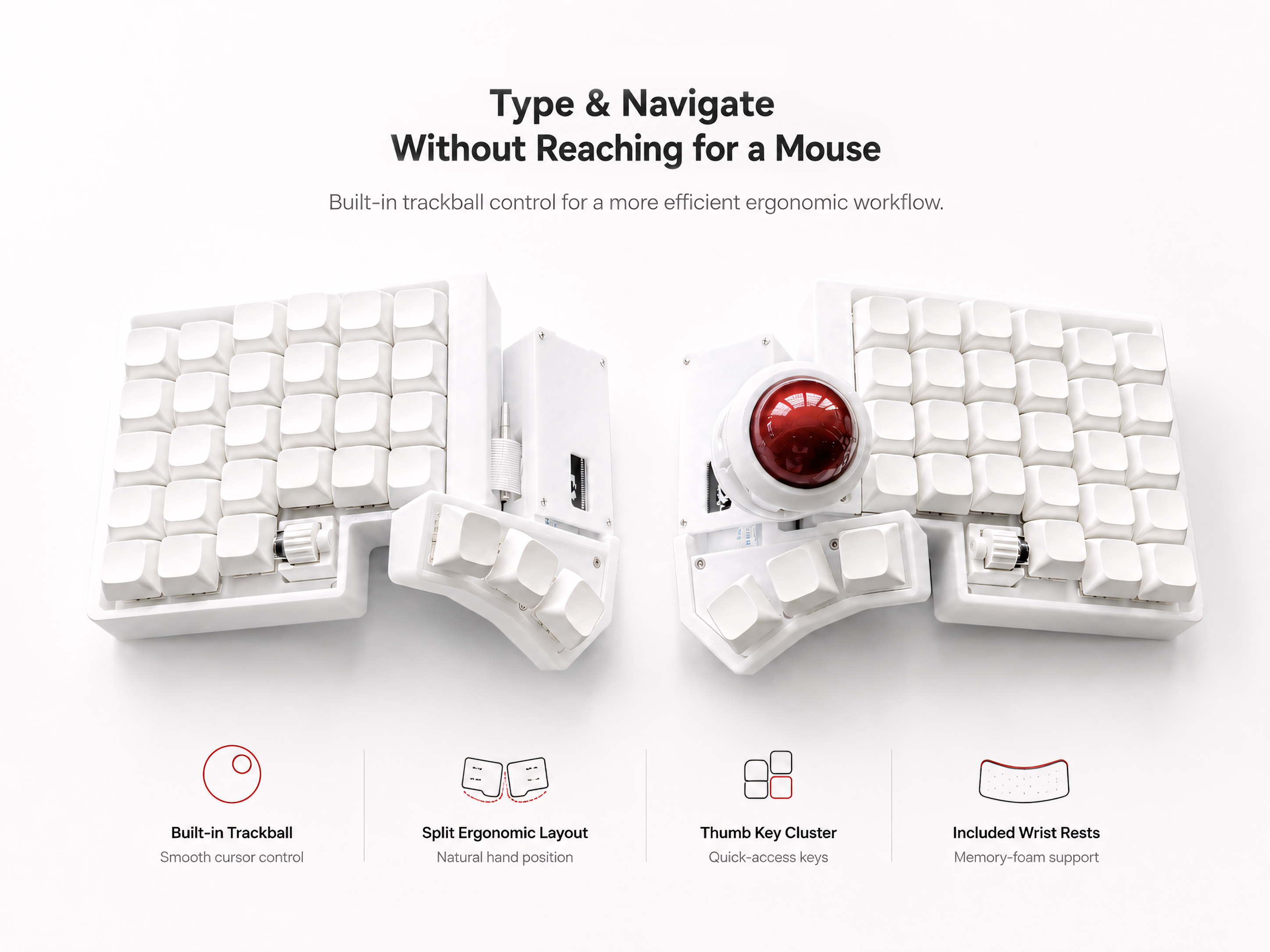 Wireless Split Trackball Keyboard | Prebuilt ZMK Ergonomic Mechanical Keyboard