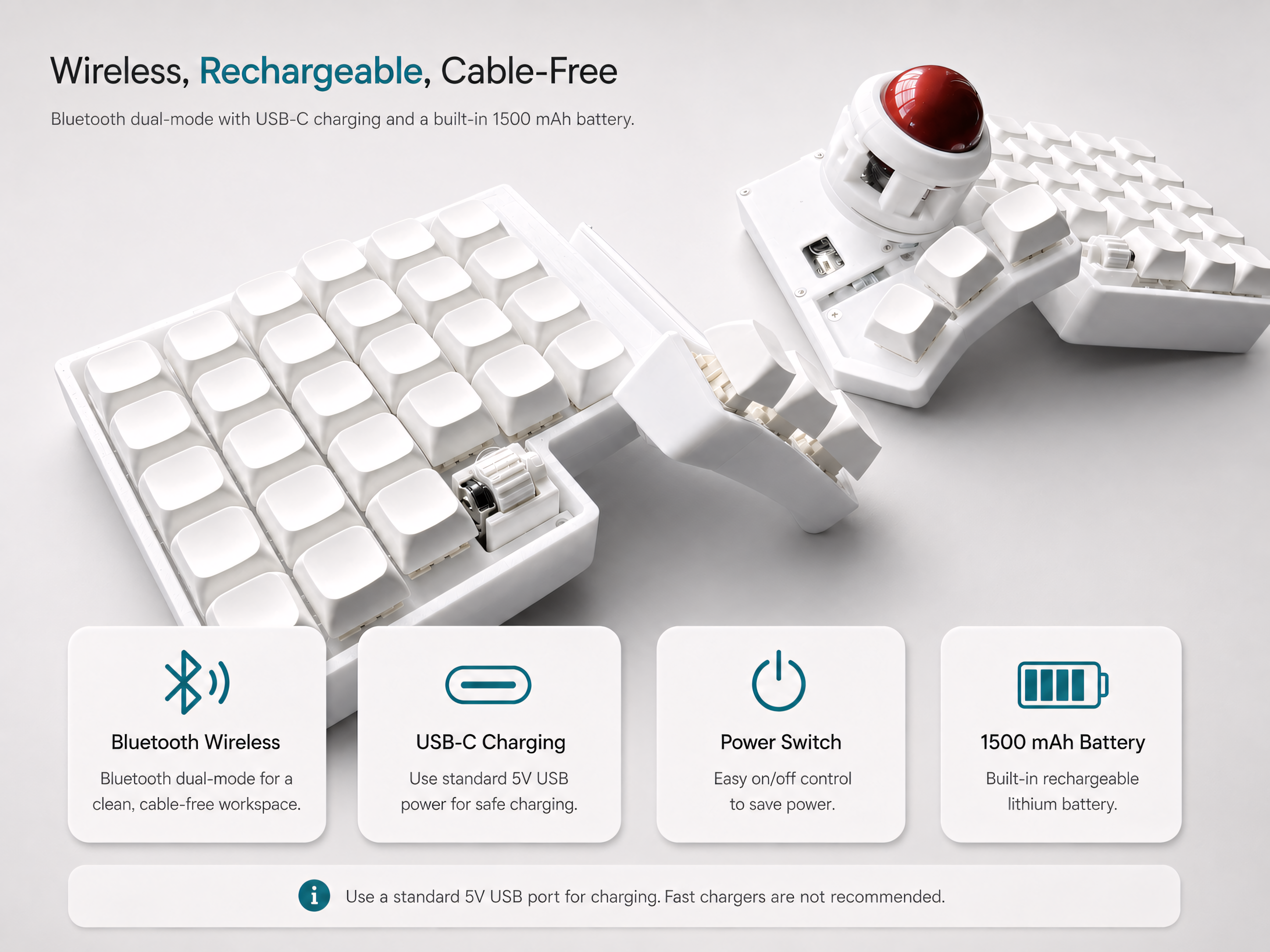 Wireless Split Trackball Keyboard | Prebuilt ZMK Ergonomic Mechanical Keyboard