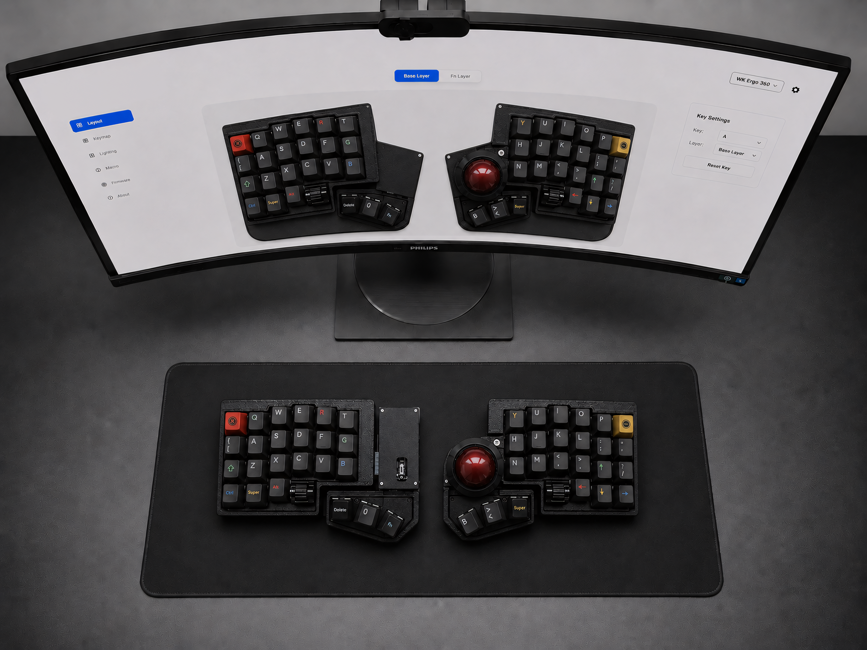 Wireless Split Trackball Keyboard — ZMK 3x6 Compact, Hot-Swap