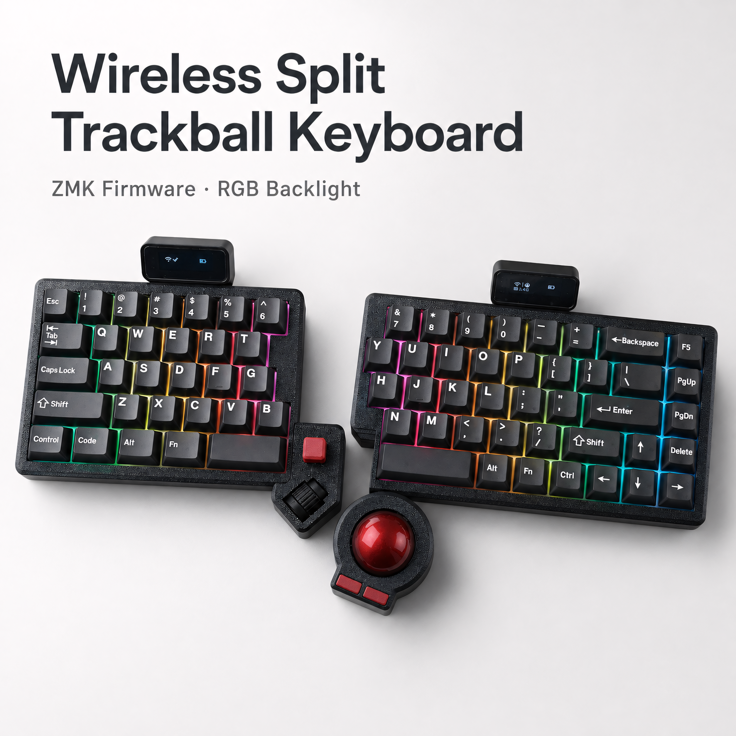 Split Trackball Mechanical Keyboard with OLED Display – ZMK Wireless