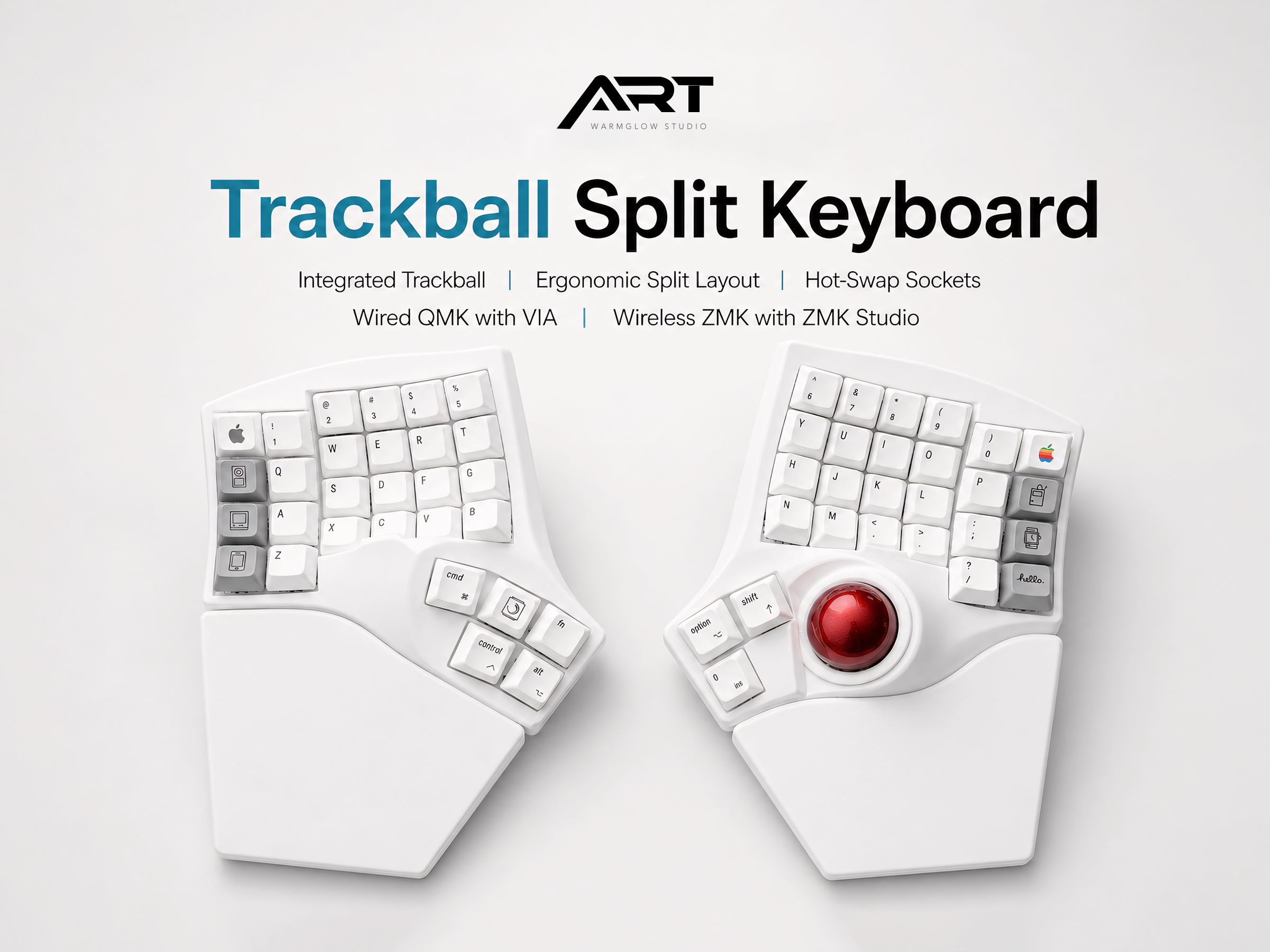 Trackball Split Keyboard — QMK VIA / Wireless ZMK, Hot-Swap MX