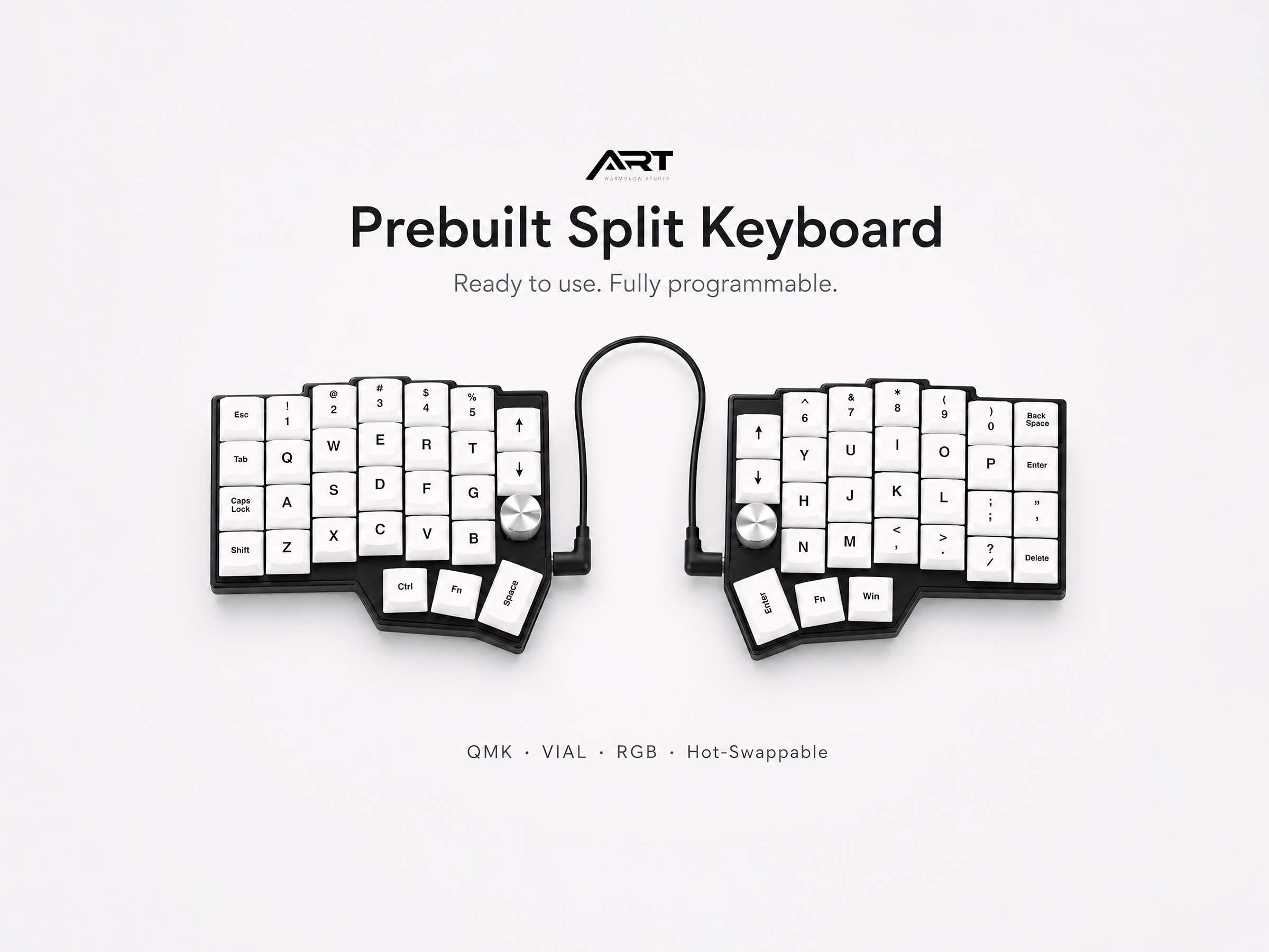 Wired Split Ergonomic Keyboard — QMK VIAL, RGB, Dual Knobs, Hot-Swap