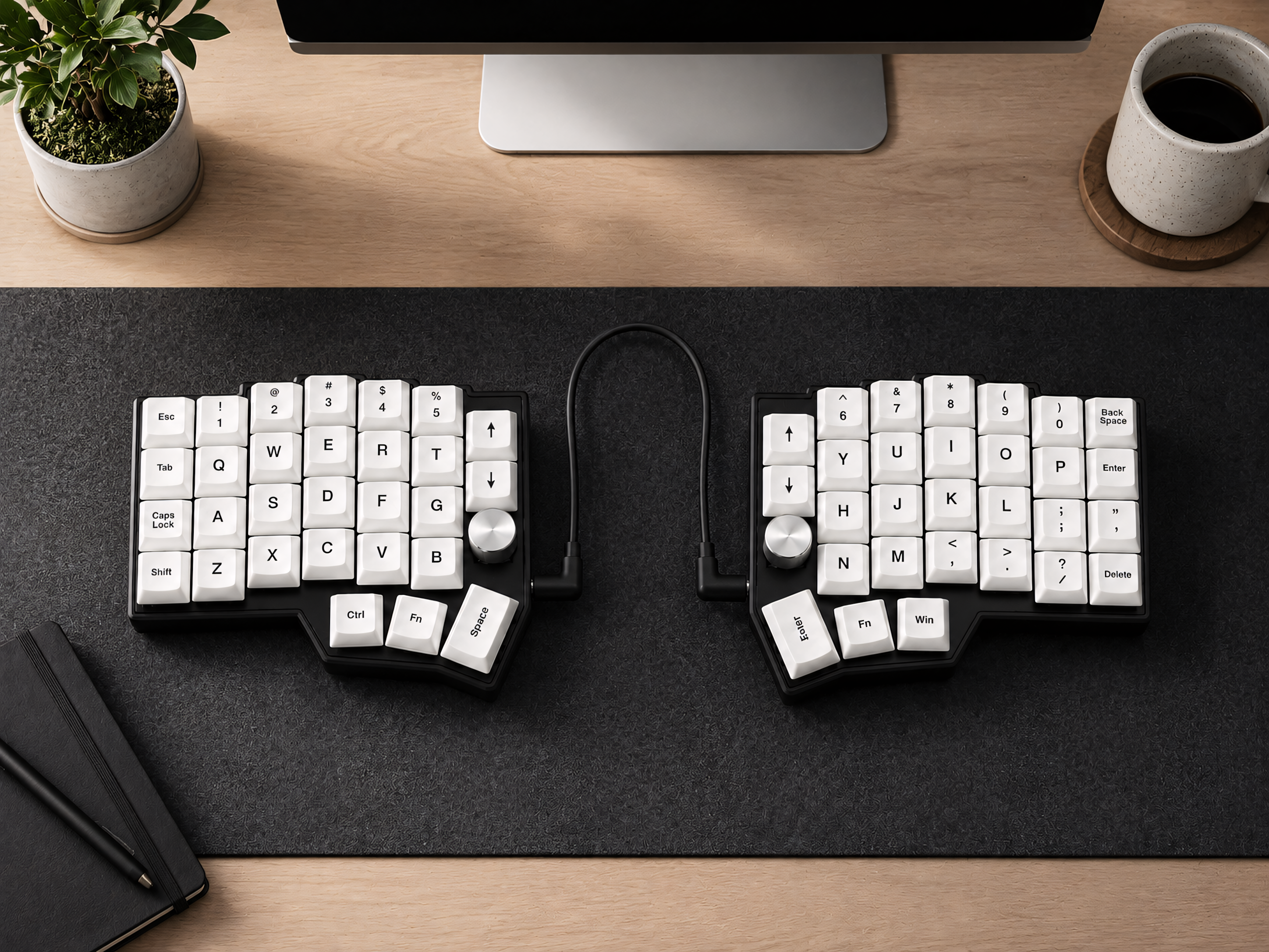 Wired Split Ergonomic Keyboard — QMK VIAL, RGB, Dual Knobs, Hot-Swap