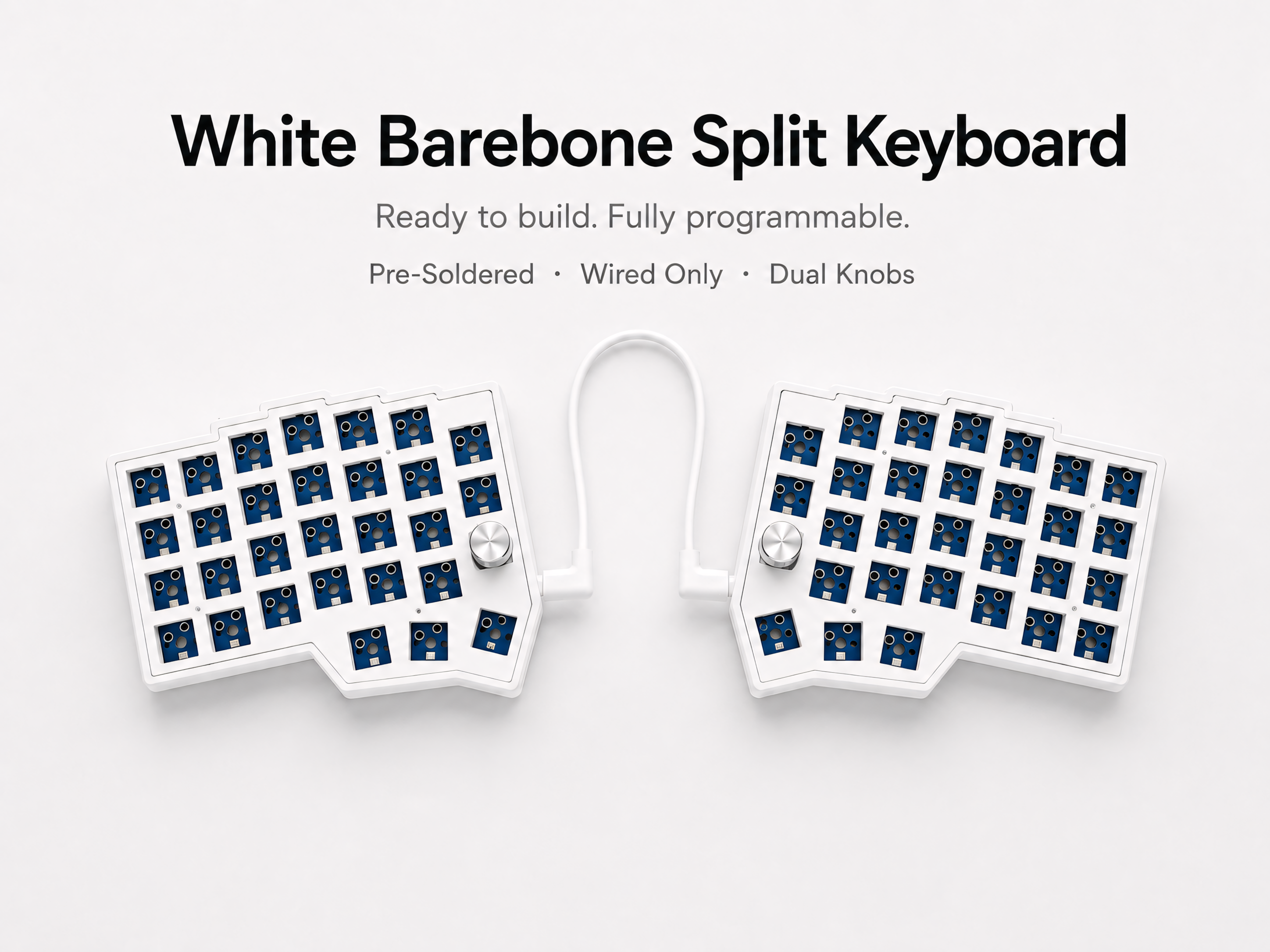 Wired Split Ergonomic Keyboard — QMK VIAL, RGB, Dual Knobs, Hot-Swap